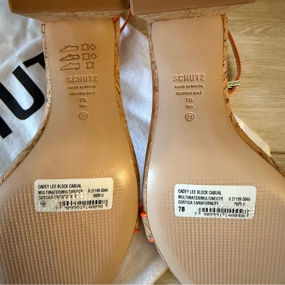 NEW SCHUTZ Cadey Lee Block Casual High Heel Orange Cork Shoes Sandal Strappy 7 - Picture 9 of 12